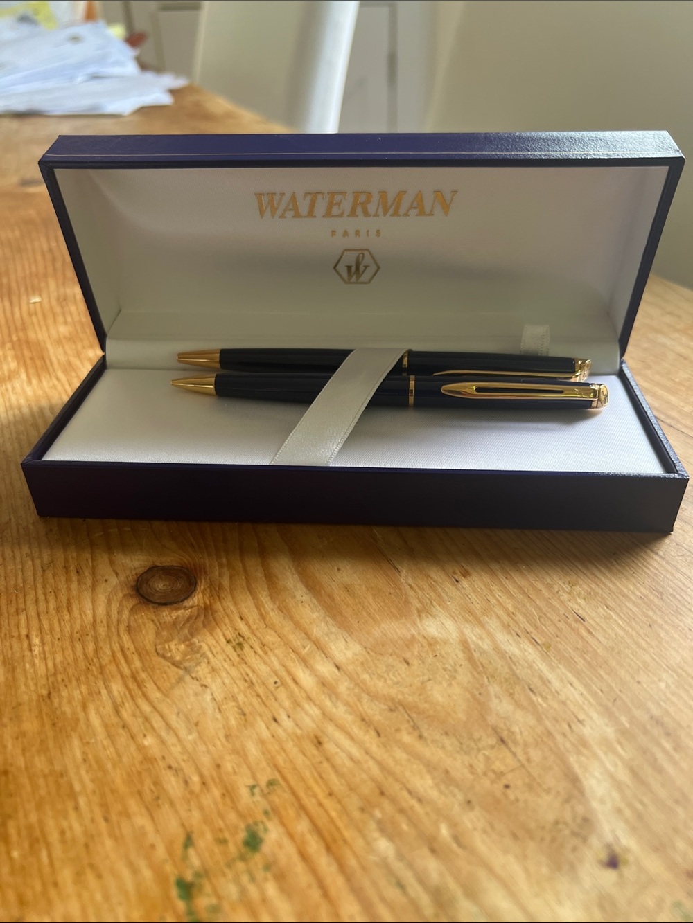 Waterman Paris France Hemisphere Blue Gold Boxed Ballpoint Pen & Pencil NIB